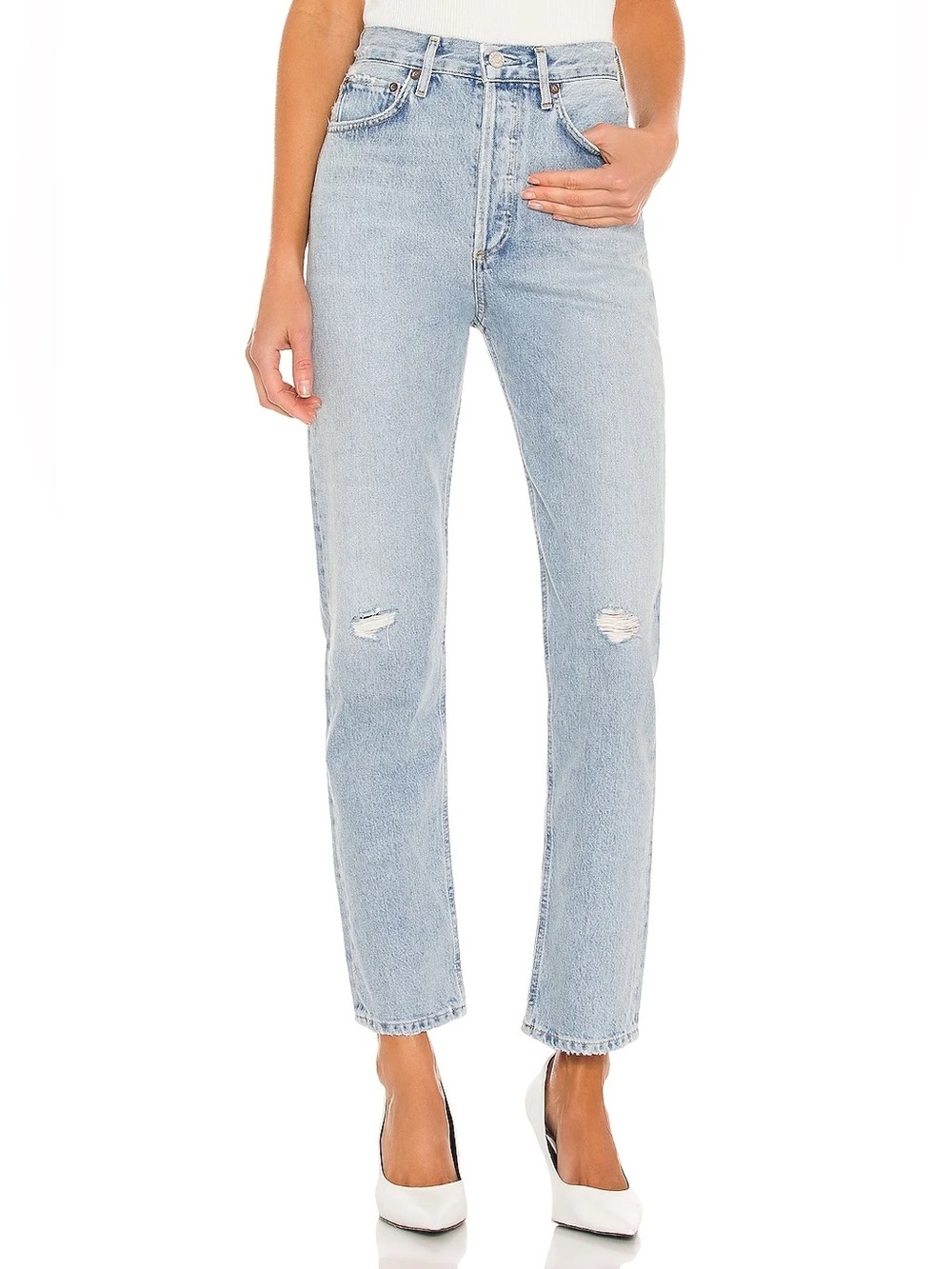 Agolde 90s Pinch Waist Jeans in Flashback US26 Non Stretch Distressed Straight